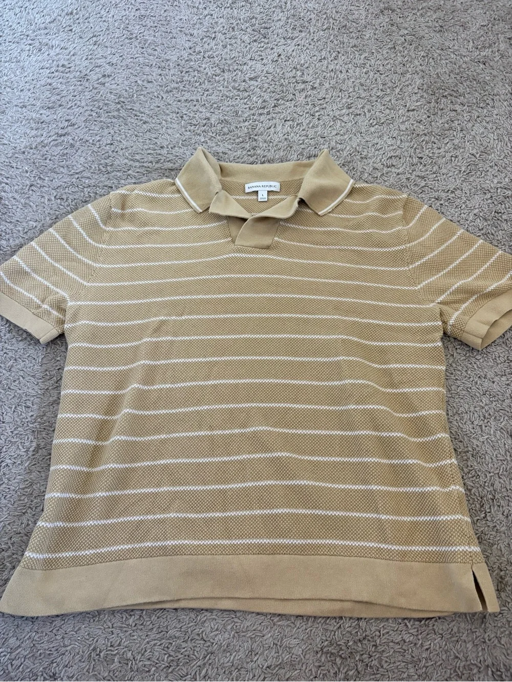 Banana Republic Beige and White Striped Polo